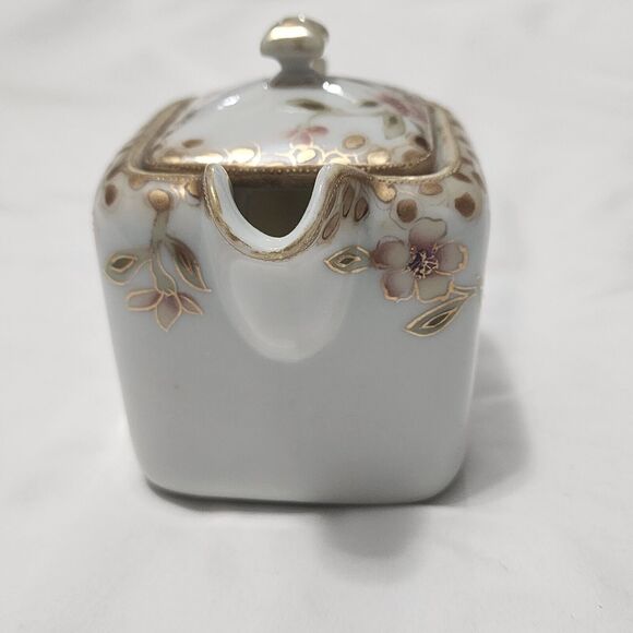 Nipon Morimura Bros Hand Painted Square Creamer w Lid Floral Gold Trim Rare Vtg - Picture 9 of 16
